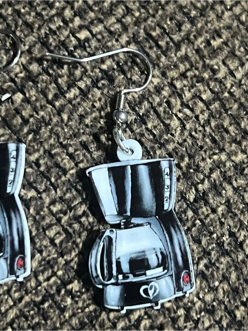 Coffee Maker Dangle Earrings — Black & Silver E109